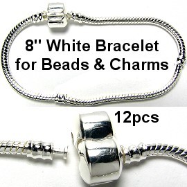 8" 12pcs Empty Silver White Bracelet BP021k