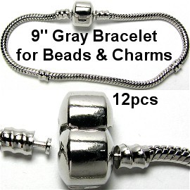 9" 12pcs Empty Silver Gray Bracelet BP035k