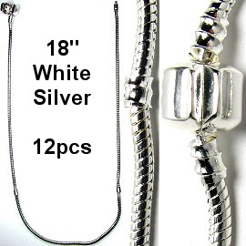 18" 12pcs Empty Silver White Necklace BP039k