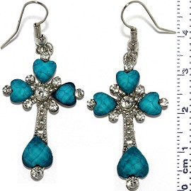 Dangle Earrings Cross Crucifix Heart Bead Stone Turquoise Ger810
